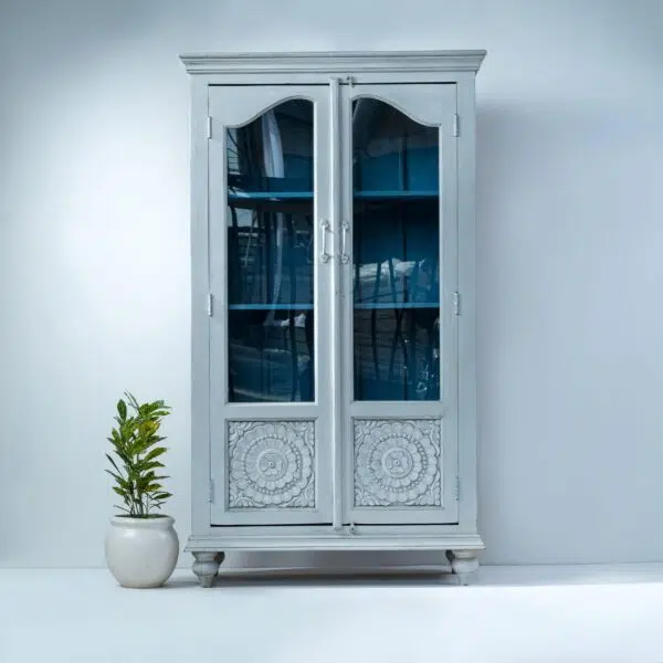 Hand Carved Blue Vintage Display Unit