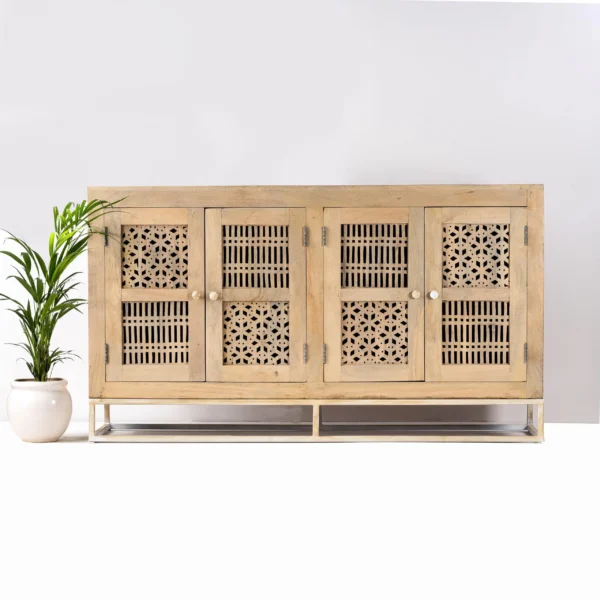 Hand Carved Wooden Mesh Sideboard