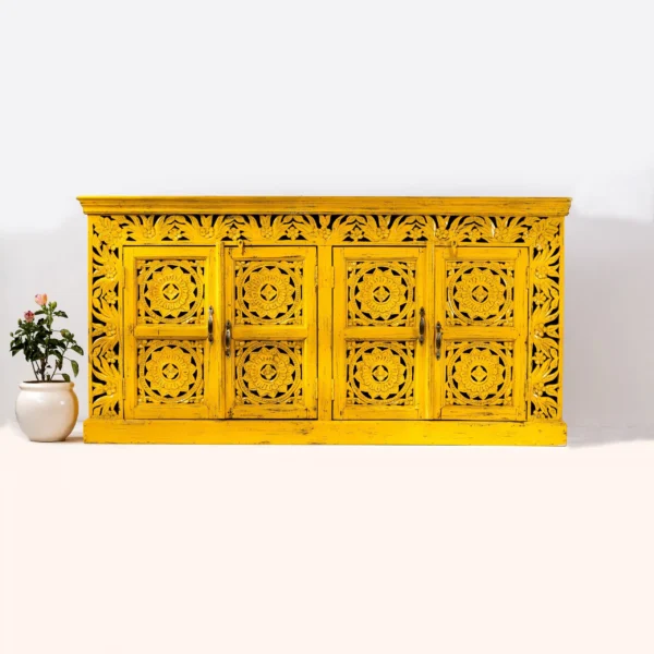 Hand Carved Yellow Sideboard