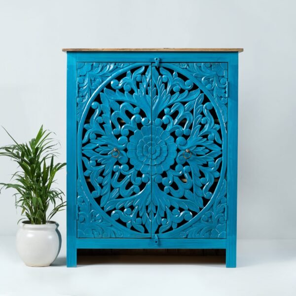 Hand Carved Blue 2 Door Sideboard