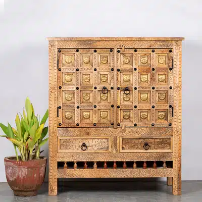 Hand Carved Regal 2 Door Brass Sideboard