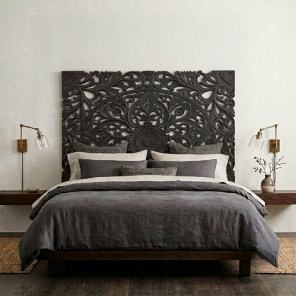 Mandala Hand Carved Wooden Indian Headboard