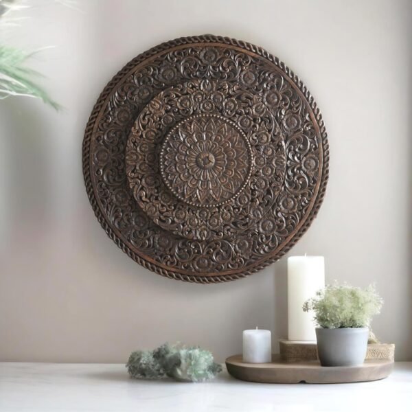 Mandala Hand Carved Indian Round Wall Panel
