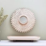 hand carved white flower mirror