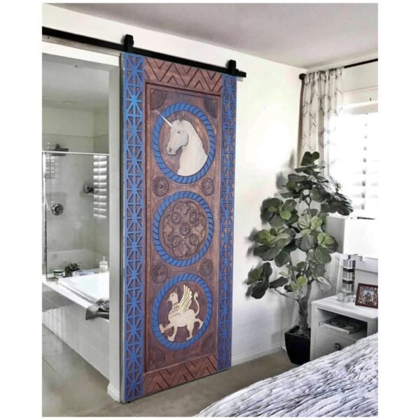 Hand Carved Horse Design Door