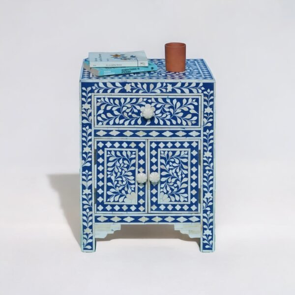 Bone Inlay Floral Pattern 1-Drawer Bedside Table