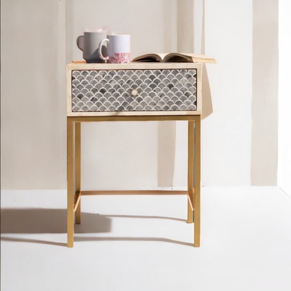 Bone Inlay Ash Grey 1-Drawer Bedside Table