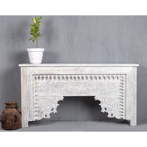 Hand Carved Indian White Console Table