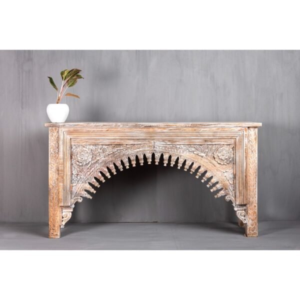 Hand Carved Brown Traditional Console Table