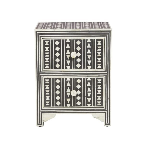 Bone Inlay Geometric 2 Drawer Bedside Table