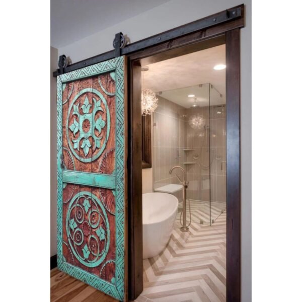 Hand Carved Green Rustic Barn Door