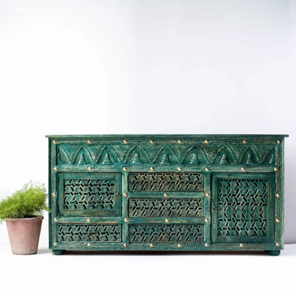 Hand Carved Green Maharaja Sideboard