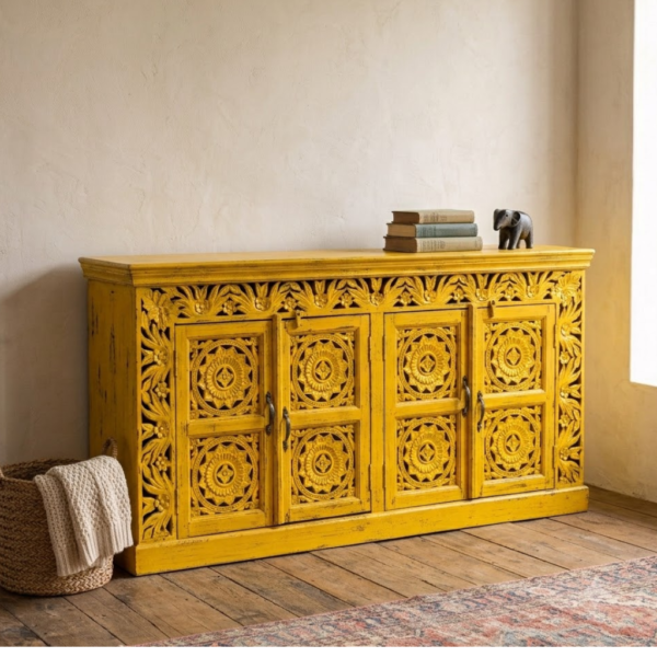 Hand Carved Yellow Sideboard