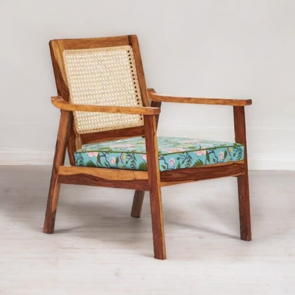 Rattan Cane Floral Armchair