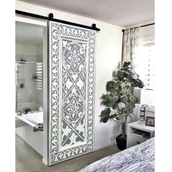 Hand Carved Grey and White Barn Door