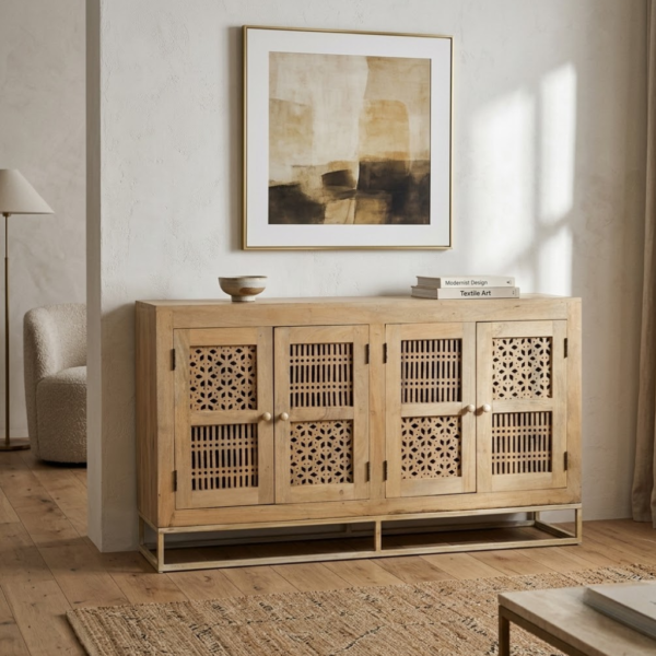 Hand Carved Wooden Mesh Sideboard
