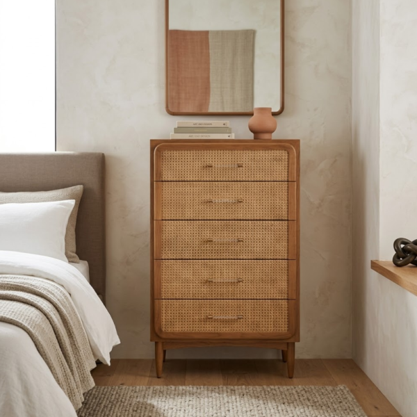 Oslo Tall Rattan Wooden Dresser