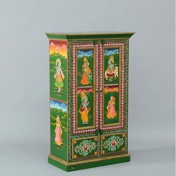 Hand Painted Indian Antique Style Wardrobe  In Green