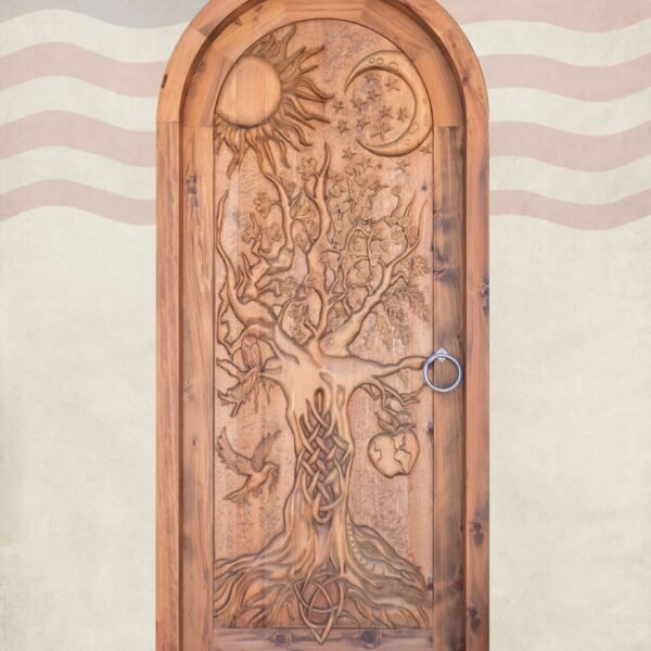 Hand Carved Tree of Life Sun Moon Door