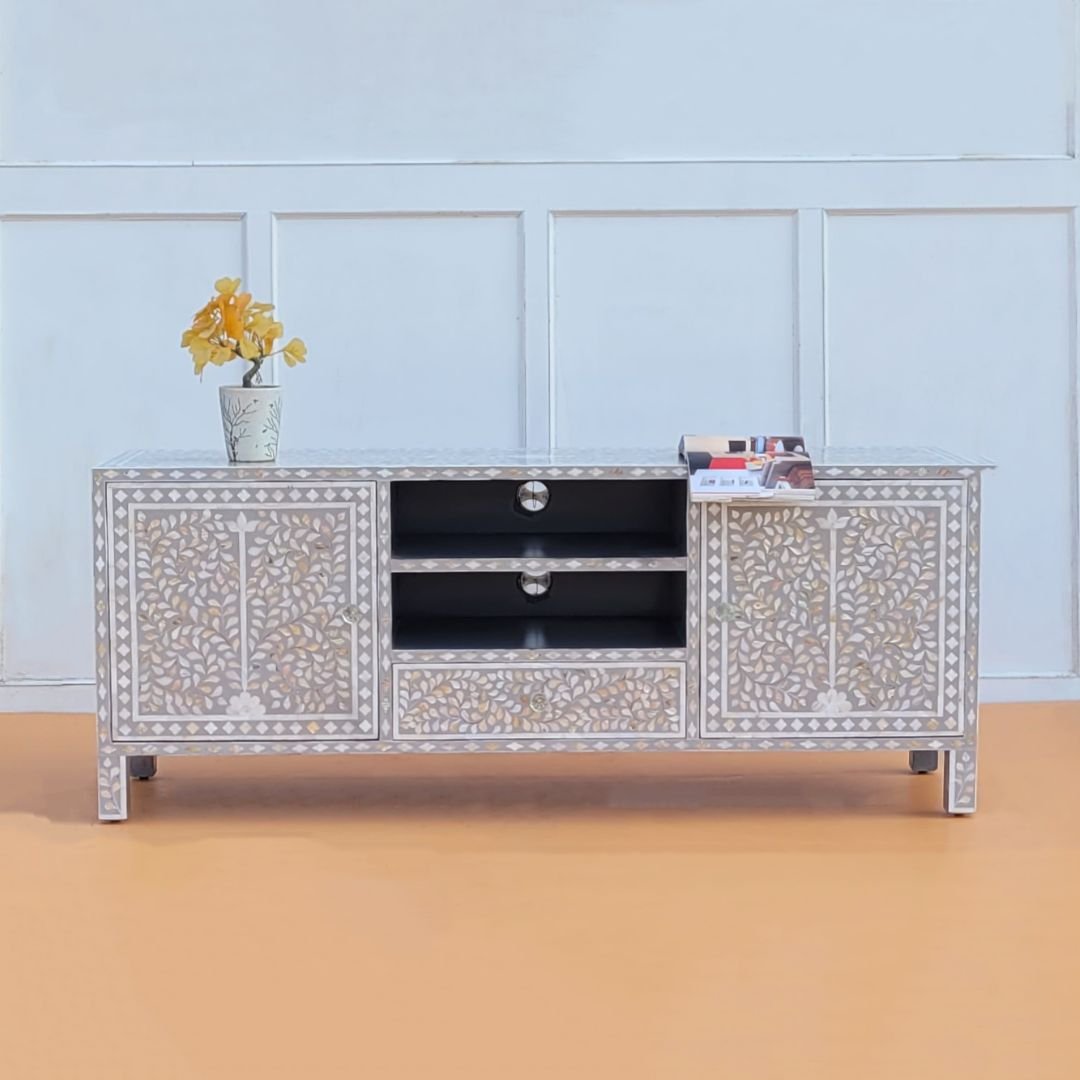 bone inlay 12 Bone Inlay Floral Pattern TV Unit