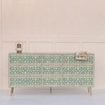 Bone Inlay Floral Pattern Green Sideboard