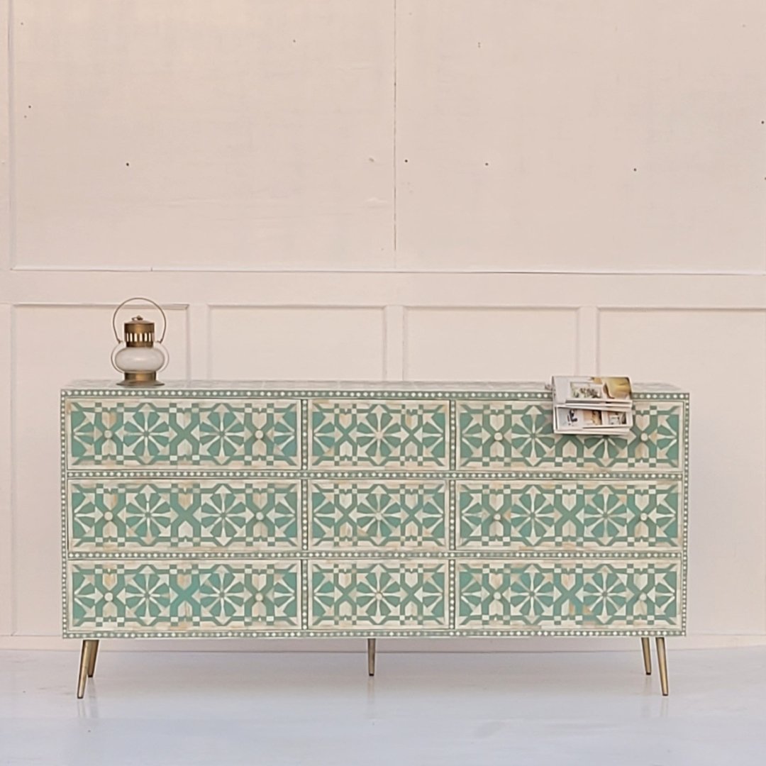 bone inlay 17 Bone Inlay Floral Pattern Green Sideboard