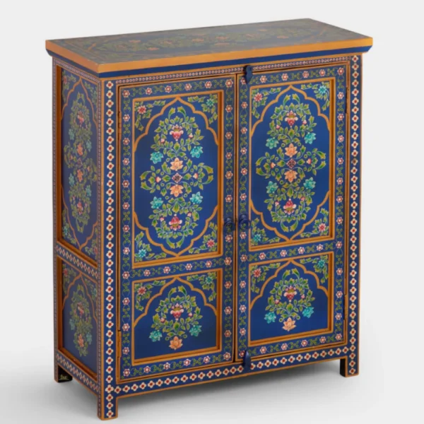 Hand Painted Indian Traditional Blue Multicolor Cabinet