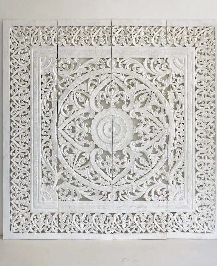 headb6 Dynasty White Hand Carved Wooden Board