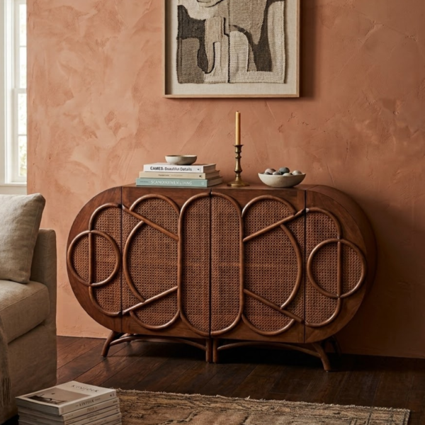 Rattan Handmade Brown Two Door Sideboard