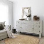 Bone Inlay Geometric Pattern Four Drawers Sideboard In Gray Color