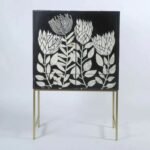 Bone Inlay Tulip Pattern Black Cabinet With Two Drawers