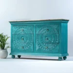 Hand Carved Floral Blue Chest