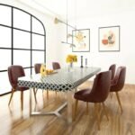 Bone Inlay Handmade Black And White Dining Table With Brass Legs