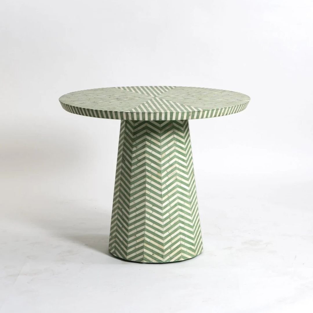 Bone Inlay Handmade Round Dining Table In Green Bone Inlay Handmade Round Dining Table In Green