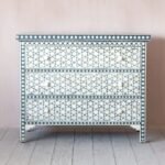 Bone Inlay Star Design Chest Of Three Drawers In Blue