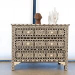 Bone Inlay Floral Black Chest Of Three Drawers