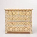 Bone Inlay Geometric Pattern Orange Chest Of Drawers | Handmade Wooden Dresser