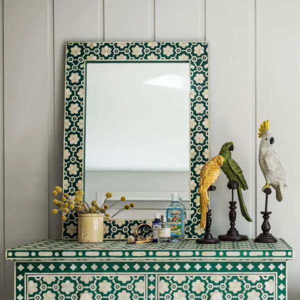 Bone Inlay Floral Black And White Rectangular Mirror Frame