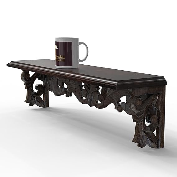 Hand Carved Wall Decor Shelf In Brown