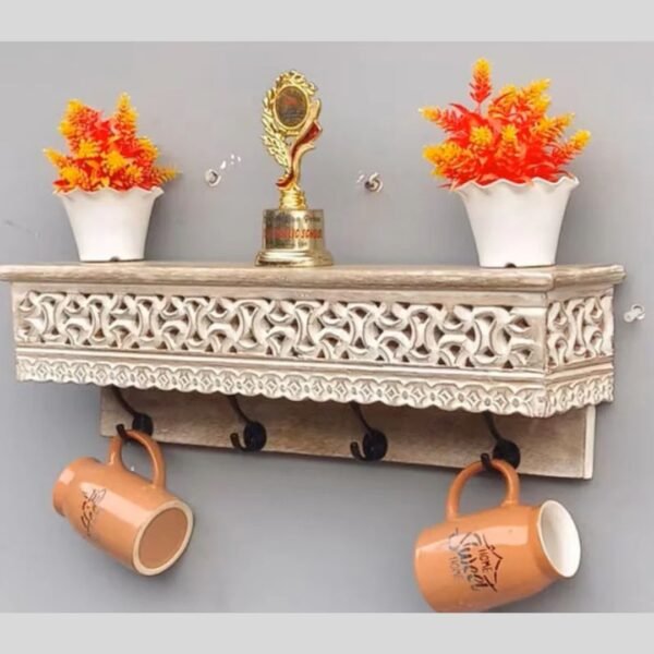 Hand Carved White Floating Wall Shelf