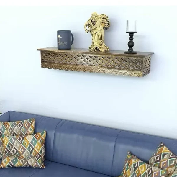 Hand Carved Gold Floating Wall Shelf