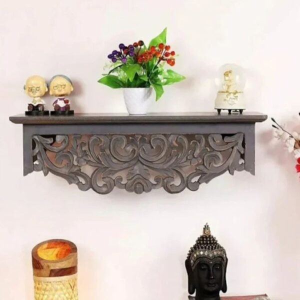 Hand Carved Grey Floating Wall Shelf