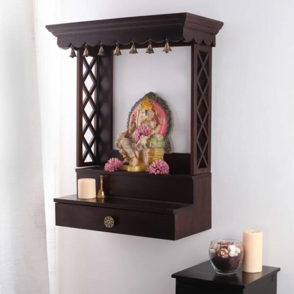 Hand Carved Wall Mounted Mandir Without Door Home Temple