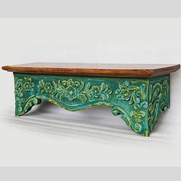 Hand Carved Green Floating Wall Shelf